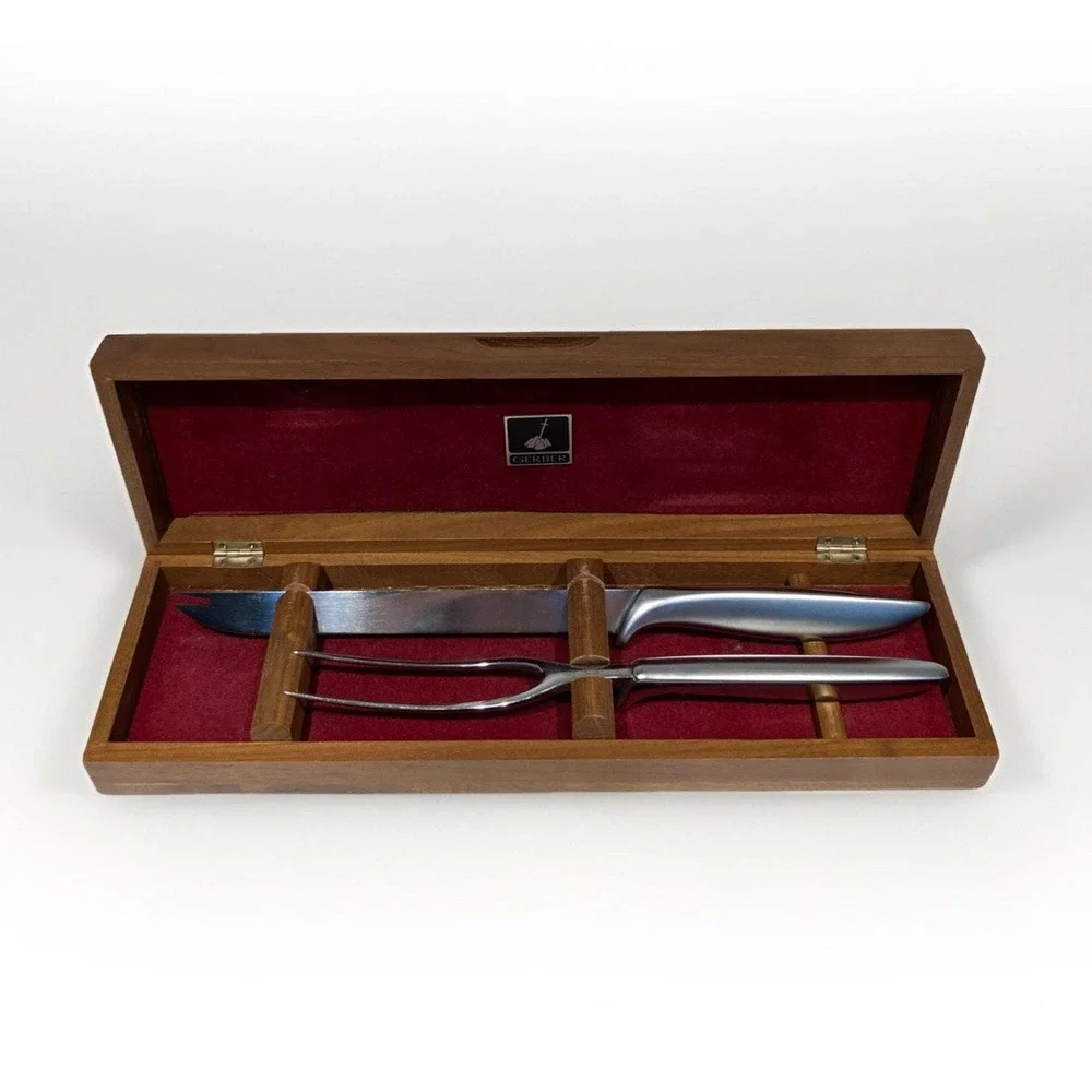 2-Piece Carving Set Fork Knife Gerber Legendary Blades with Box Vintage